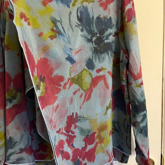 Blue Floral Open Blazer Ruffle Edges Casual Formal Top Jacket, Size L - Picture 5 of 8